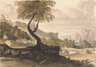 Hügelige Szene mit Dorf und Reiter von Peter Tillemans