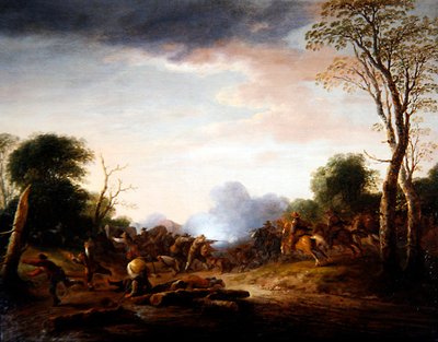 Ein Hinterhalt in einer bewaldeten Landschaft von Peter de Bloot