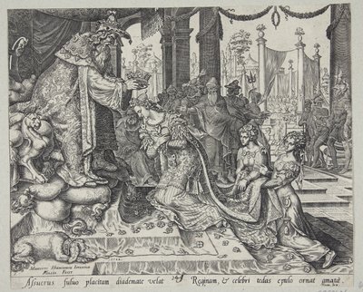 Esther von Ahasverus gekrönt von Philips Galle