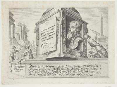 Titel, im Zentrum Heemskercks Porträt von Philips Galle