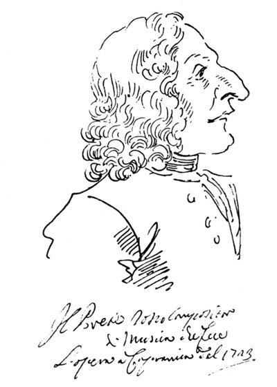 Karikatur des Komponisten Antonio Vivaldi, 1723 von Pier Leone Ghezzi