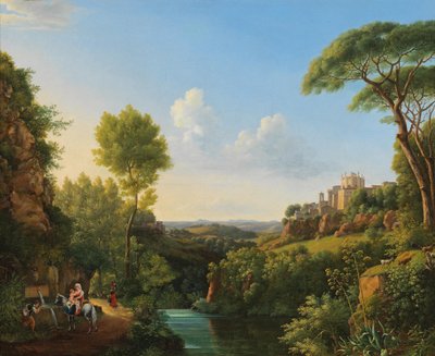 Italienische Landschaft mit Reisenden an einem Brunnen von Pierre Athanase Chauvin