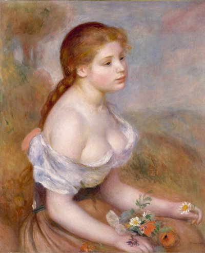 Ein junges Mädchen mit Gänseblümchen von Pierre Auguste Renoir