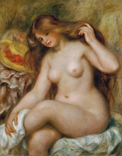 Badende mit blondem, offenem Haar von Pierre Auguste Renoir