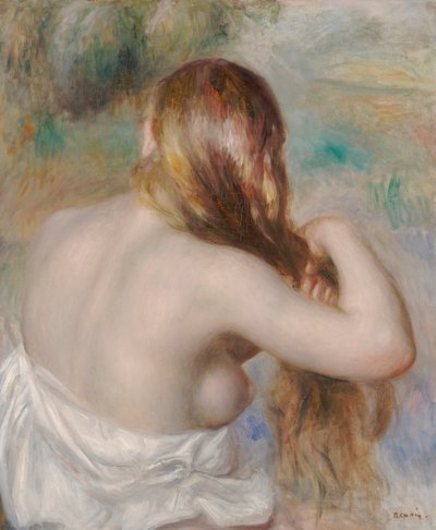 Blonde, die ihr Haar flechtet von Pierre Auguste Renoir