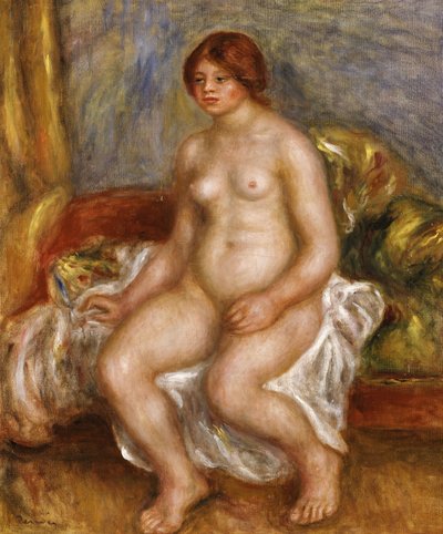 Nackte Frau auf grünen Kissen, 1909 von Pierre Auguste Renoir