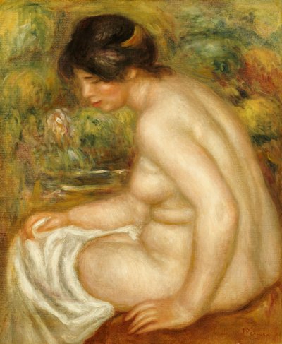 Seitenansicht eines sitzenden Badenden von Pierre Auguste Renoir