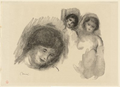 Stein mit drei Skizzen von Pierre Auguste Renoir