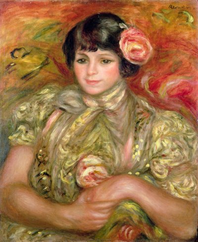 Frau mit einer Rose von Pierre Auguste Renoir