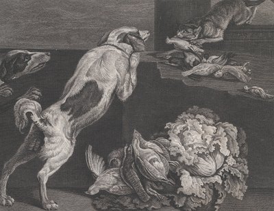 Hunde und Stillleben, 1778 von Pierre Charles Canot