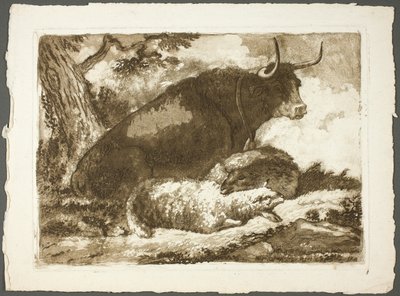 Ein Stier und zwei Schafe von Pierre Lelu
