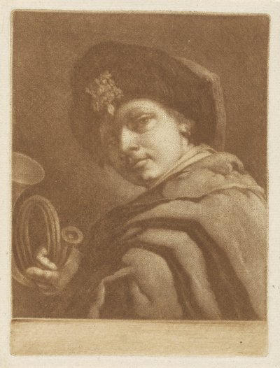 Junge mit einem Jagdhorn von Pieter Anthony Wakkerdak