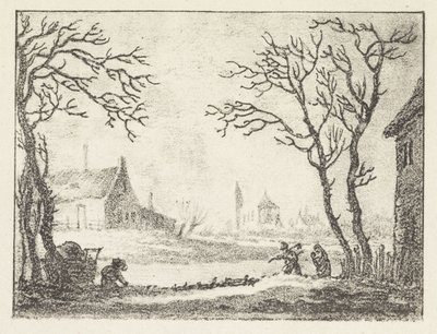 Winterlandschaft mit Häusern und Figuren von Pieter Bartholomeusz. Barbiers