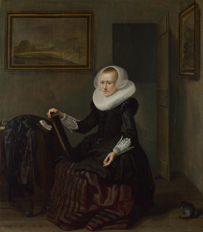Eine Frau, die einen Spiegel hält, 1625 von Pieter Codde