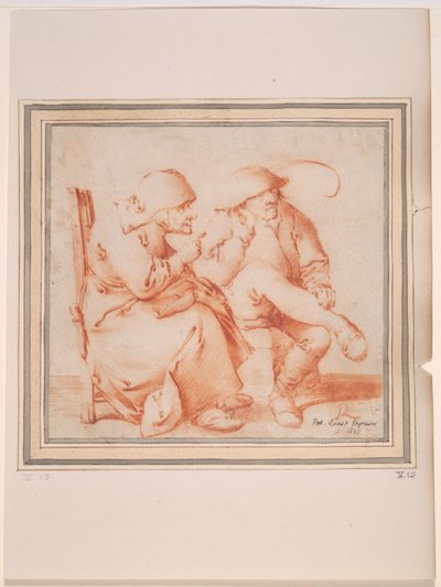 Altes Bauernpaar sitzend von Pieter Jansz. Quast