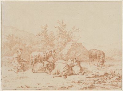 Landschaft mit Schäfer und seiner Herde von Pieter de Goeje
