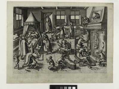 Die Kinderstube, ca. 1585 (Radierung) von Pieter van der Borcht