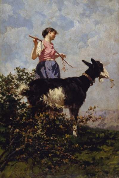 Ziegenhirt mit Ziege von Pietro Pajetta