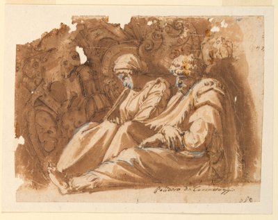 Sitzende Figuren mit Trophäe von Polidoro da Caravaggio