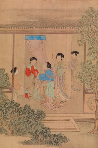 Fünf Figuren auf der Veranda von Qiu Ying