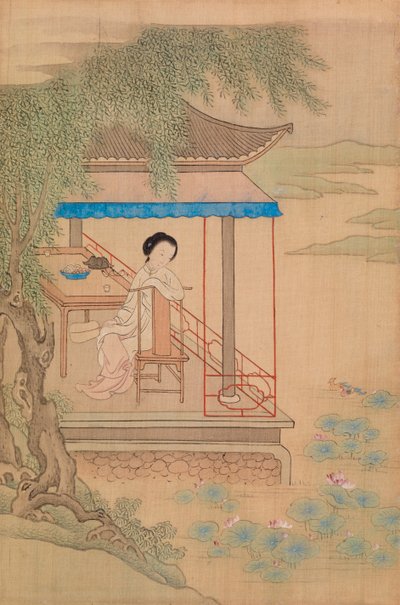 Sitzendes Mädchen auf der Veranda von Qiu Ying