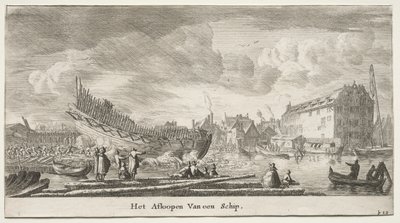 Schiffe von Amsterdam: Ein Schiff wird zu Wasser gelassen von Reinier Nooms
