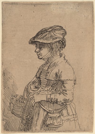 Mädchen mit einem Korb von Rembrandt van Rijn