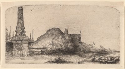 Landschaft mit einem Obelisken von Rembrandt van Rijn