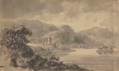 Landschaft mit Fluss, Schloss und Bergen von Rev. William Gilpin