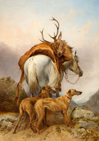 Ein Pony, das ein totes Reh trägt von Richard Ansdell