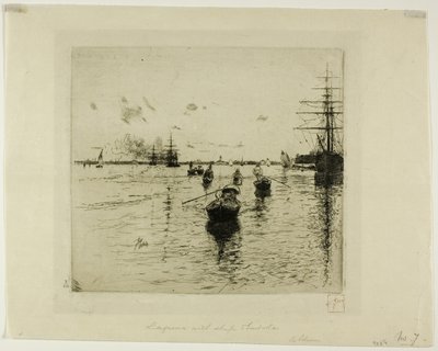 Lagune mit Dampfern und Gondeln, Venedig von Robert Frederick Blum