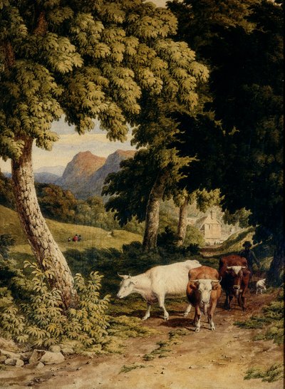 Landschaft mit Vieh und Hirte von Robert Hills