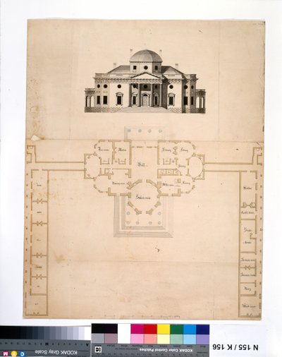 Monticello: 2. Version (Plan und Westansicht) von Robert Mills