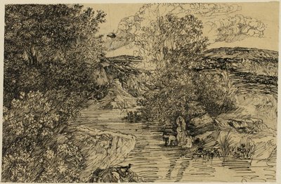 Badende in einem Bach von Rodolphe Bresdin