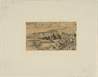 Kathedrale und Dorf an einem See von Rodolphe Bresdin