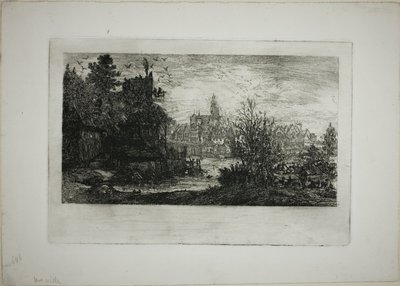 Stadt mit Steinbrücke von Rodolphe Bresdin