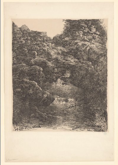 Felsenlandschaft mit Bach und Wasserfall von Rodolphe Bresdin