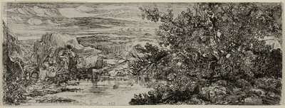 Die Heilige Familie an einem Teich von Rodolphe Bresdin