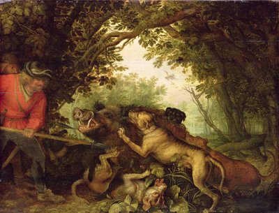 Wildschweinjagd, 1611 von Roelandt Jacobsz. Savery