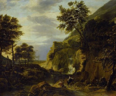 Gebirgslandschaft mit Wasserfall von Roelant Roghman