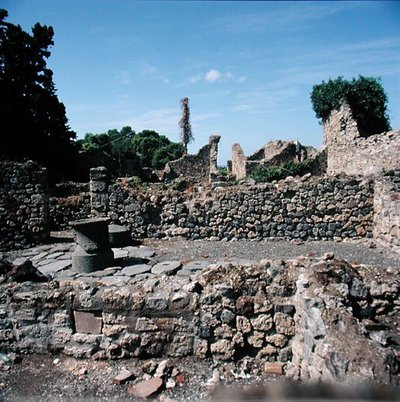 Ansicht von zerstörten Häusern von Roman