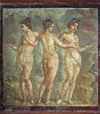 Fresko, das die drei Grazien darstellt, aus Pompeji, Italien von Roman Roman
