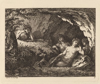 Drei schlafende Elfen mit einem Satyr von Salomon Gessner