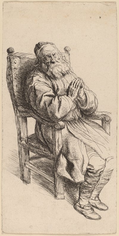 Alter Mann, der in einem Sessel schläft von Salomon Koninck