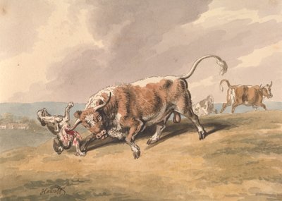 Ein Stier greift einen Hund an von Samuel Howitt
