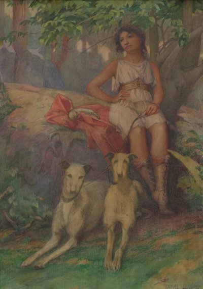 Figur mit zwei Hunden von Samuel Isham