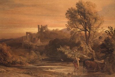 Vieh überquert den Bach von Samuel Palmer
