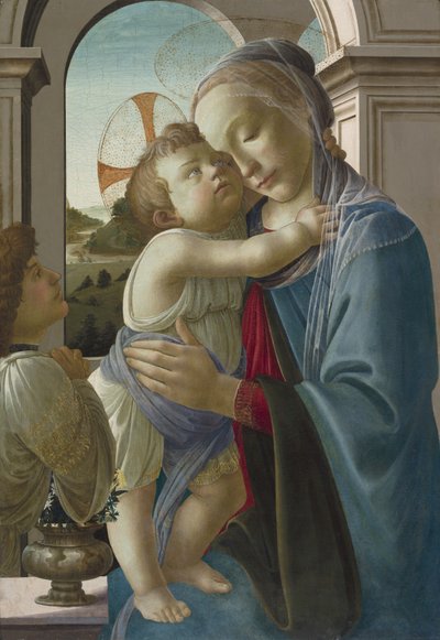 Jungfrau und Kind mit einem Engel von Sandro Botticelli