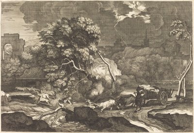 Landschaft mit einem verängstigten Fuhrmann von Sébastien Bourdon