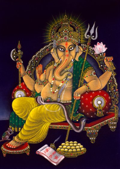 Lord Ganesha Ganpati Malerei auf Samt von School Indian